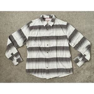 Cape Juby Long Sleeve Button Up Shirt Tan/Brown Stripe Pattern Mens Large